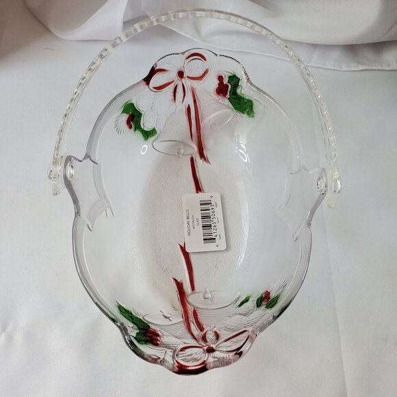 Mikasa Celebrations Holiday Bells Collection Basket 7.75" Clear & Red Christmas - Picture 6 of 16